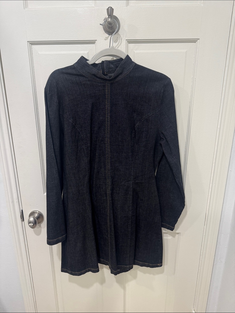 Zara Denim Mock Neck Long-Sleeve Tunic Dress